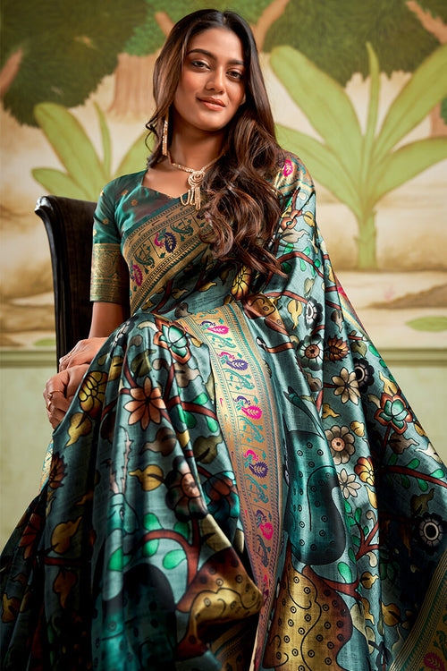 Load image into Gallery viewer, Moiety Rama Paithani Silk Saree With Petrichor Blouse Piece
