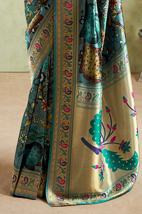 Load image into Gallery viewer, Moiety Rama Paithani Silk Saree With Petrichor Blouse Piece
