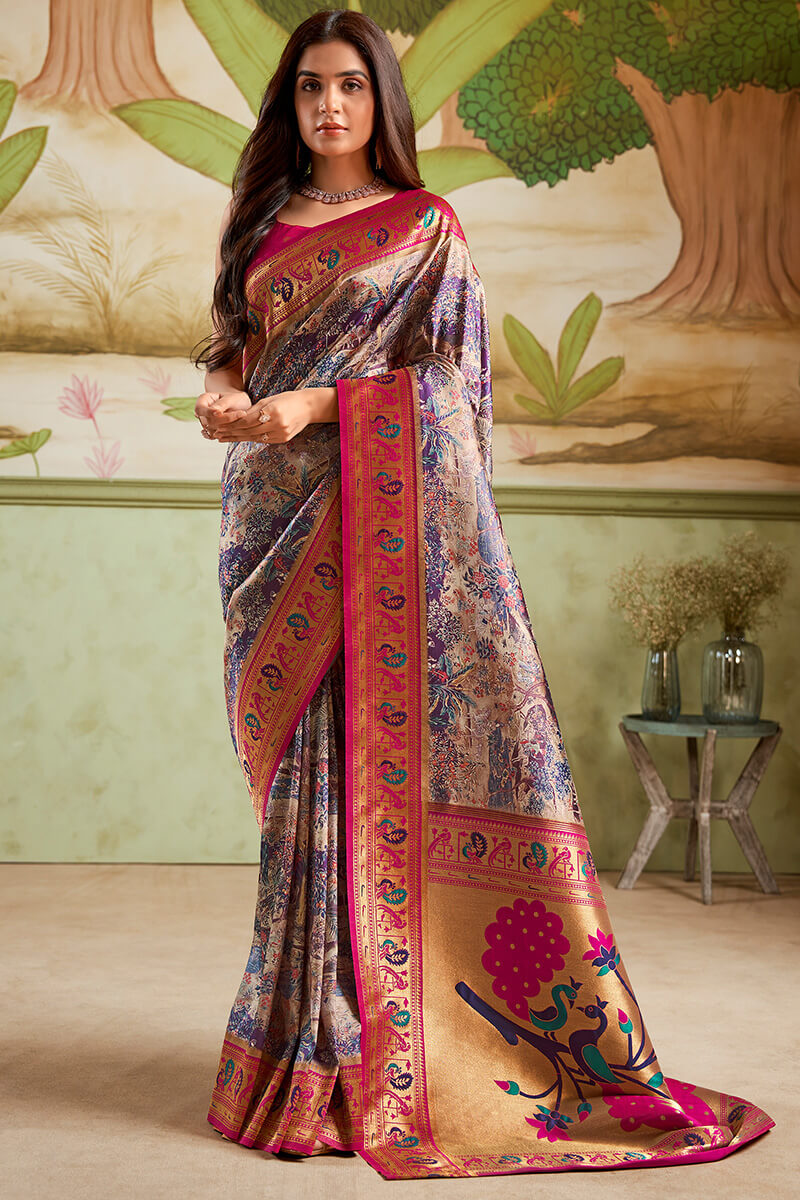 Staggering Purple Paithani Silk Saree With Felicitous Blouse Piece