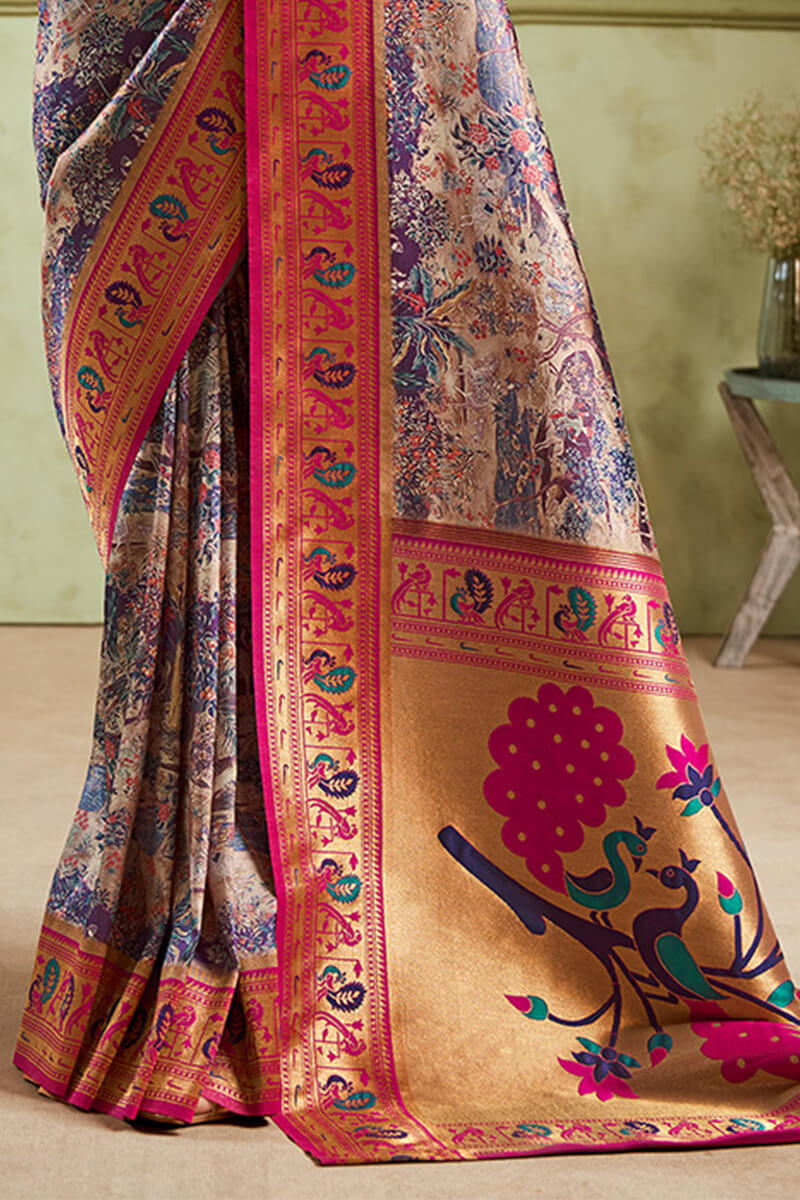 Staggering Purple Paithani Silk Saree With Felicitous Blouse Piece