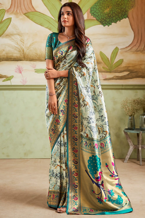 Load image into Gallery viewer, Imaginative Pista Paithani Silk Saree With Exuberant Blouse Piece
