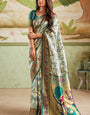 Imaginative Pista Paithani Silk Saree With Exuberant Blouse Piece