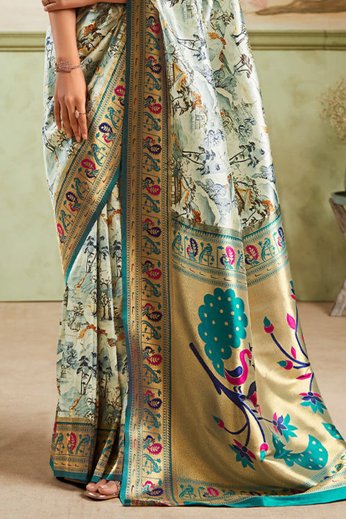 Load image into Gallery viewer, Imaginative Pista Paithani Silk Saree With Exuberant Blouse Piece
