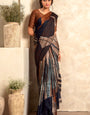Fugacious Brown Digital Printed Soft Silk Saree With Vestigial Blouse Piece