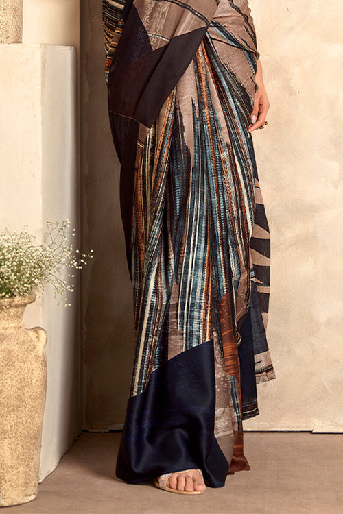 Load image into Gallery viewer, Fugacious Brown Digital Printed Soft Silk Saree With Vestigial Blouse Piece
