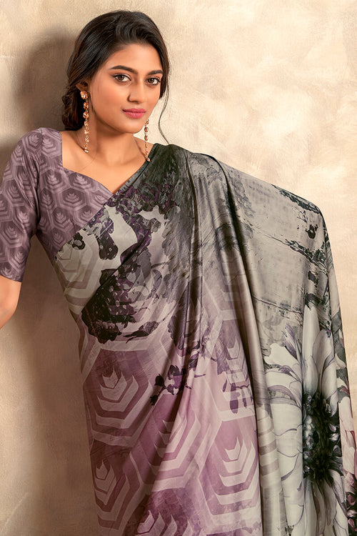 Load image into Gallery viewer, Lagniappe Grey Digital Printed Soft Silk Saree With Scintilla Blouse Piece
