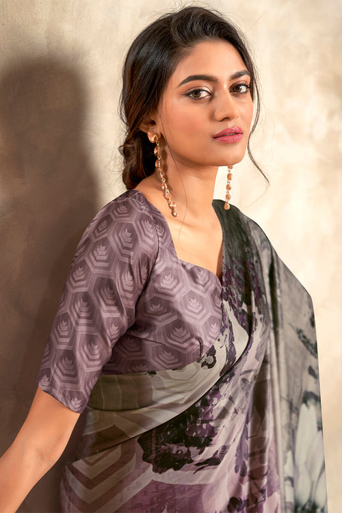 Load image into Gallery viewer, Lagniappe Grey Digital Printed Soft Silk Saree With Scintilla Blouse Piece
