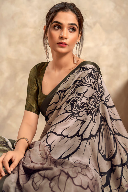 Load image into Gallery viewer, Fragrant Grey Digital Printed Soft Silk Saree With Woebegone Blouse Piece
