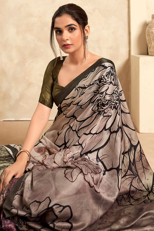 Load image into Gallery viewer, Fragrant Grey Digital Printed Soft Silk Saree With Woebegone Blouse Piece
