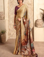 Lagniappe Brown Digital Printed Soft Silk Saree With Desultory Blouse Piece