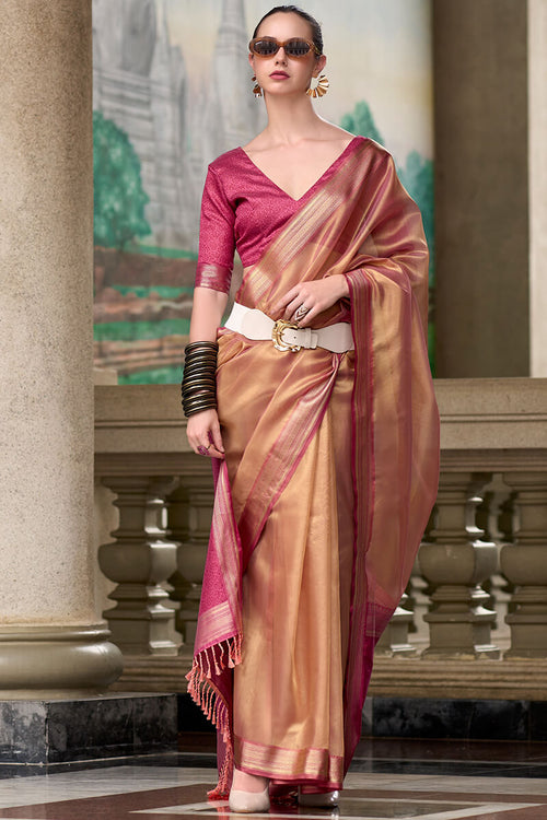 Load image into Gallery viewer, Vivacious Light Brown Soft Tissue Silk Saree With Panache Blouse Piece
