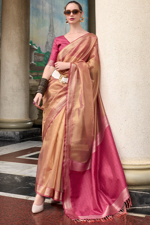 Load image into Gallery viewer, Vivacious Light Brown Soft Tissue Silk Saree With Panache Blouse Piece
