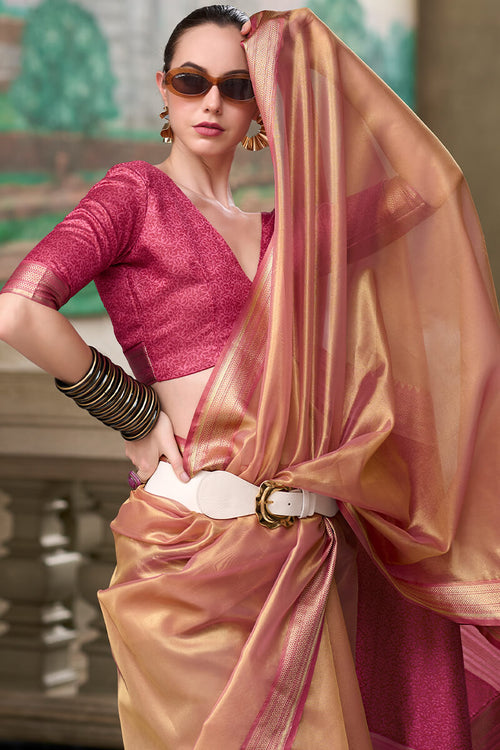 Load image into Gallery viewer, Vivacious Light Brown Soft Tissue Silk Saree With Panache Blouse Piece
