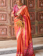 Beautiful Orange Soft Banarasi Silk Saree With Girlish Blouse Piece