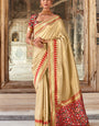 Excellent Beige Soft Banarasi Silk Saree With Dalliance Blouse Piece