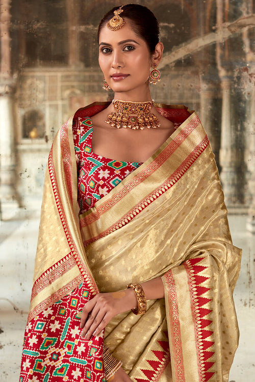 Load image into Gallery viewer, Excellent Beige Soft Banarasi Silk Saree With Dalliance Blouse Piece
