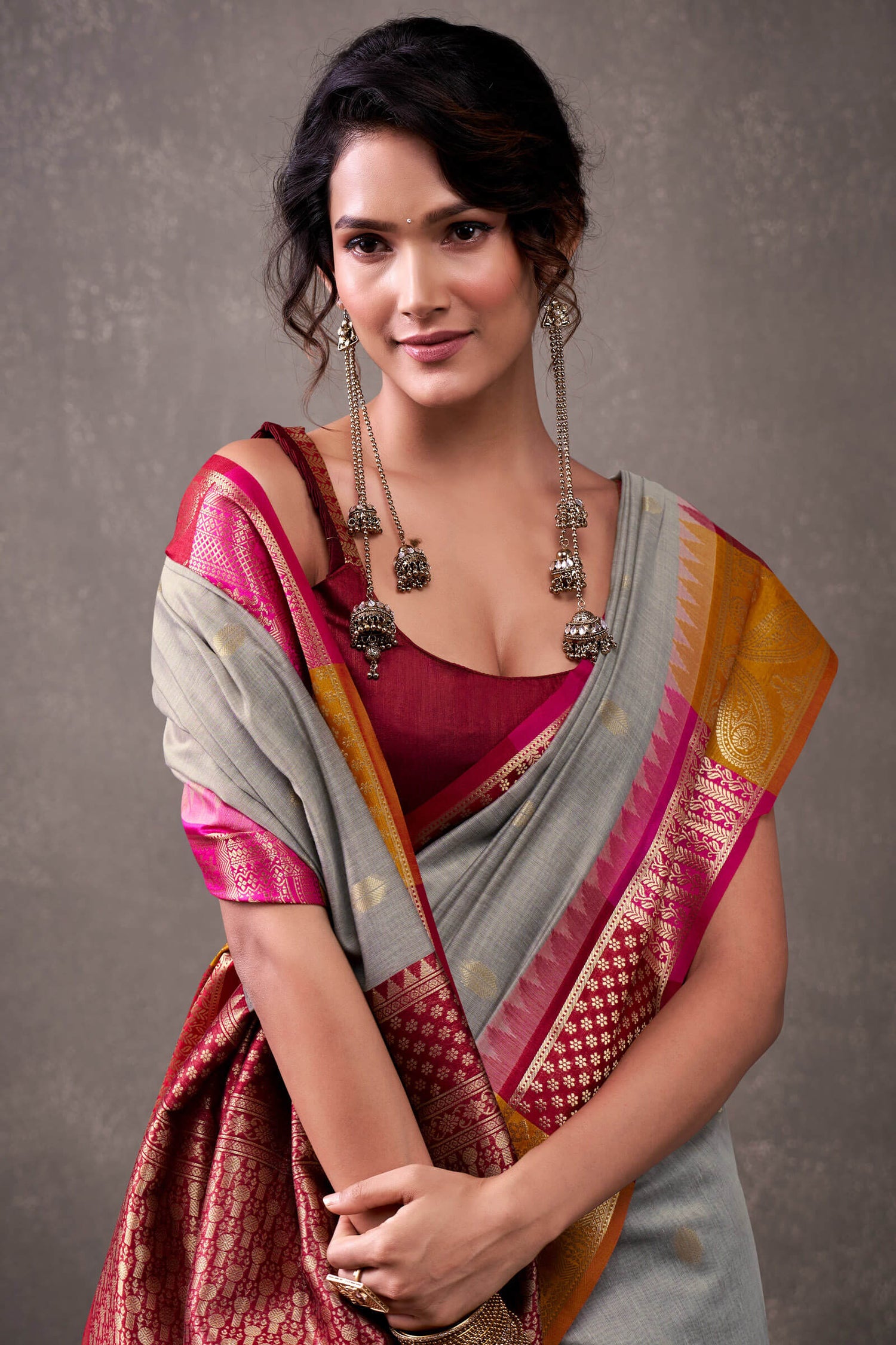 Tremendous Grey Cotton Silk Saree With Zephyr Blouse Piece