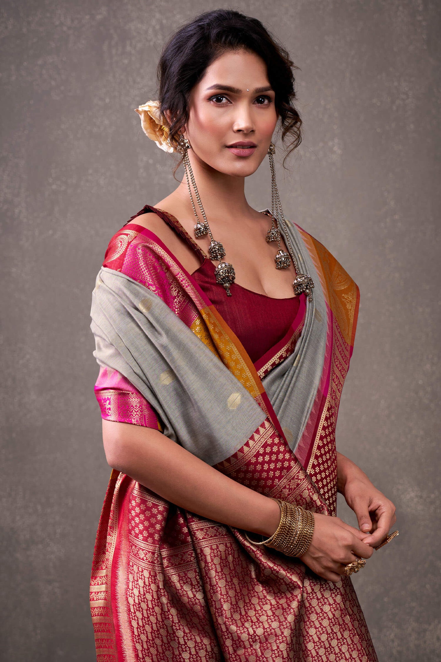 Tremendous Grey Cotton Silk Saree With Zephyr Blouse Piece
