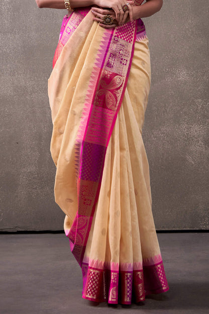 Desirable Yellow Cotton Silk Saree With Amiable Blouse Piece