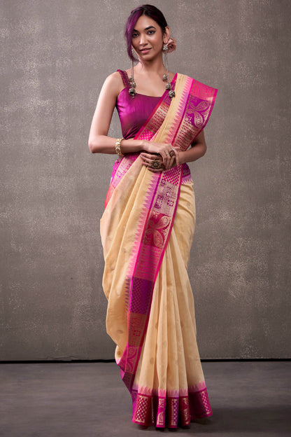 Desirable Yellow Cotton Silk Saree With Amiable Blouse Piece