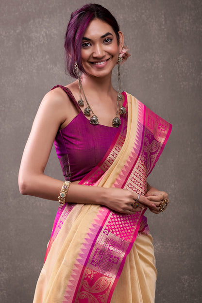 Desirable Yellow Cotton Silk Saree With Amiable Blouse Piece