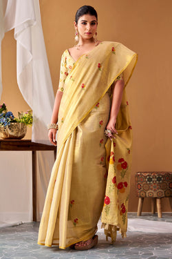 Lustrous Beige Banarasi Tissue Silk Saree With Scrumptious Blouse Piece