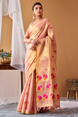 Desuetude Pink Banarasi Tissue Silk Saree With Rhapsody Blouse Piece