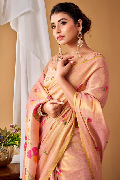 Desuetude Pink Banarasi Tissue Silk Saree With Rhapsody Blouse Piece