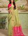 Beautiful Pista Soft Banarasi Silk Saree With Smart Blouse Piece