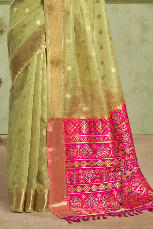 Load image into Gallery viewer, Beautiful Pista Soft Banarasi Silk Saree With Smart Blouse Piece
