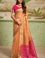 Captivating Orange Soft Banarasi Silk Saree With Arresting Blouse Piece