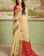 Fancifull Beige Soft Banarasi Silk Saree With Comely Blouse Piece