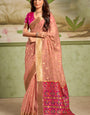 Demure Pink Soft Banarasi Silk Saree With Mellifluous Blouse Piece