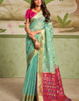 Redolent Firozi Soft Banarasi Silk Saree With Woebegone Blouse Piece