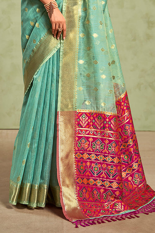 Load image into Gallery viewer, Redolent Firozi Soft Banarasi Silk Saree With Woebegone Blouse Piece
