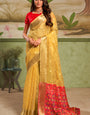 Enchanting Yellow Soft Banarasi Silk Saree With Prodigal Blouse Piece