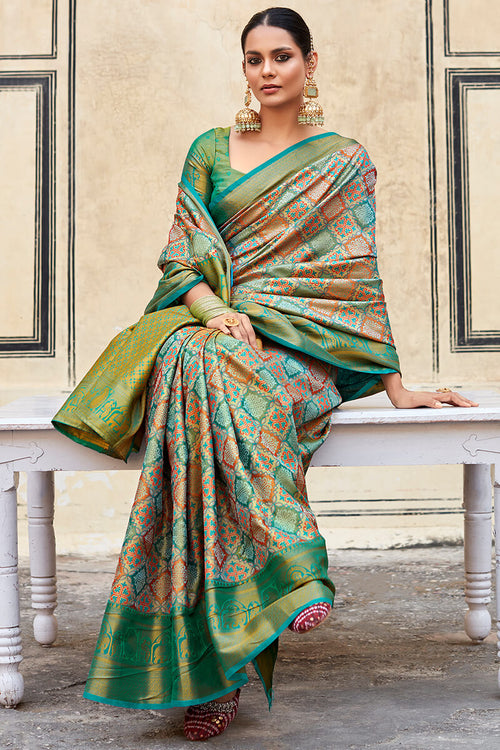 Load image into Gallery viewer, Inspiring Green Digital Printed Soft Silk Saree With Divine Blouse Piece
