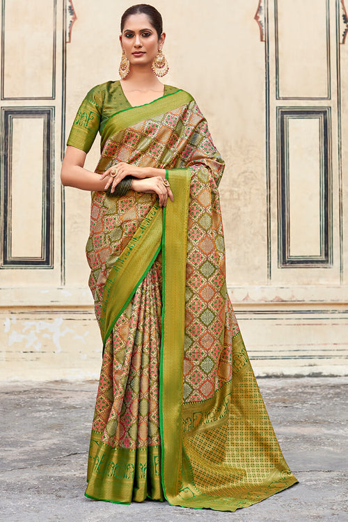 Load image into Gallery viewer, Embrocation Mehndi Digital Printed Soft Silk Saree With Petrichor Blouse Piece
