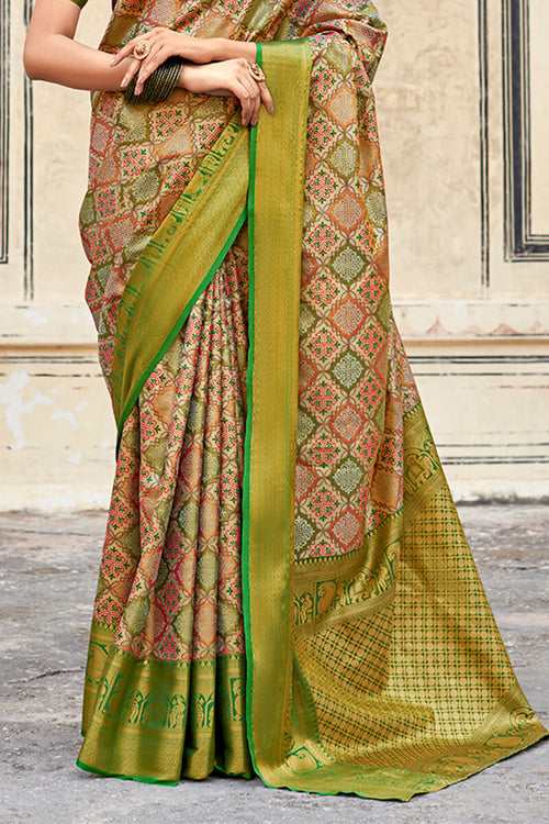 Load image into Gallery viewer, Embrocation Mehndi Digital Printed Soft Silk Saree With Petrichor Blouse Piece
