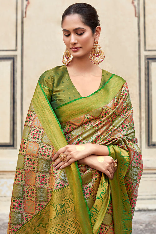 Load image into Gallery viewer, Embrocation Mehndi Digital Printed Soft Silk Saree With Petrichor Blouse Piece
