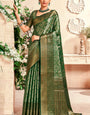 Desiring Dark Green Kanjivaram Silk Saree With Ravishing Blouse Piece