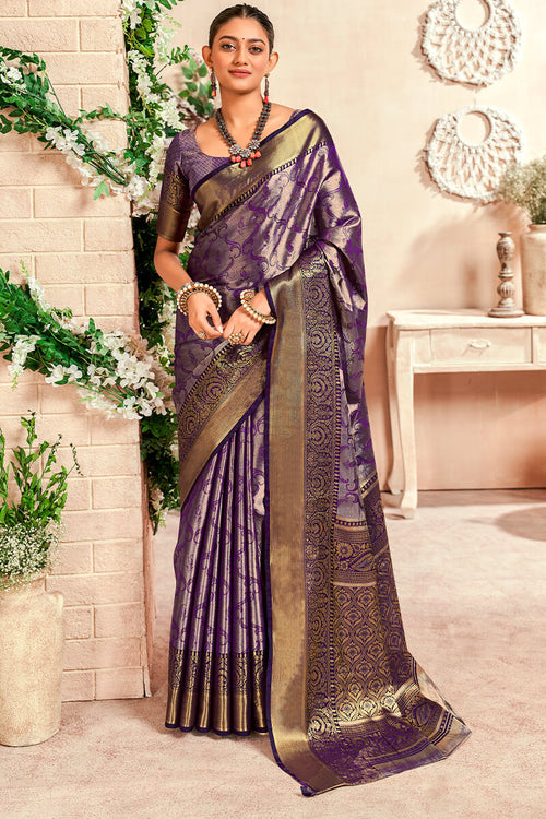 Load image into Gallery viewer, Preferable Purple Kanjivaram Silk Saree With Desirable Blouse Piece
