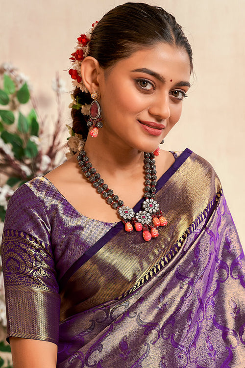 Load image into Gallery viewer, Preferable Purple Kanjivaram Silk Saree With Desirable Blouse Piece
