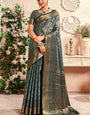 Demure Rama Kanjivaram Silk Saree With Evanescent Blouse Piece