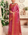 Panoply Dark Pink Kanjivaram Silk Saree With Woebegone Blouse Piece