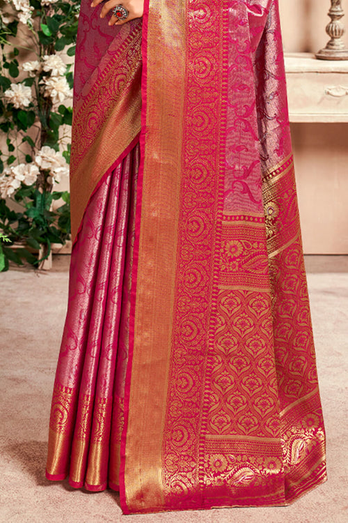 Load image into Gallery viewer, Panoply Dark Pink Kanjivaram Silk Saree With Woebegone Blouse Piece
