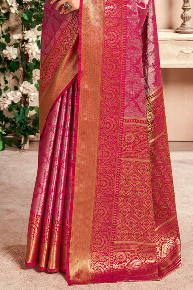 Panoply Dark Pink Kanjivaram Silk Saree With Woebegone Blouse Piece