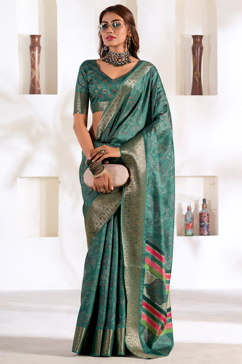 Load image into Gallery viewer, Panoply Rama Digital Printed Dola Silk Saree With Chatoyant Blouse Piece
