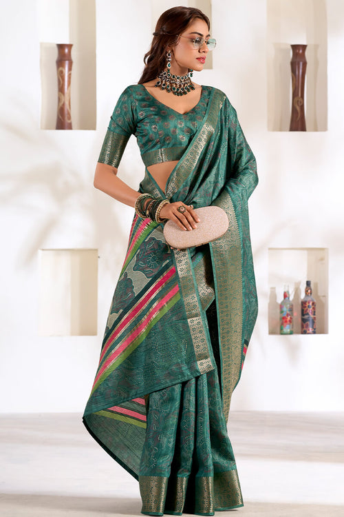 Load image into Gallery viewer, Panoply Rama Digital Printed Dola Silk Saree With Chatoyant Blouse Piece
