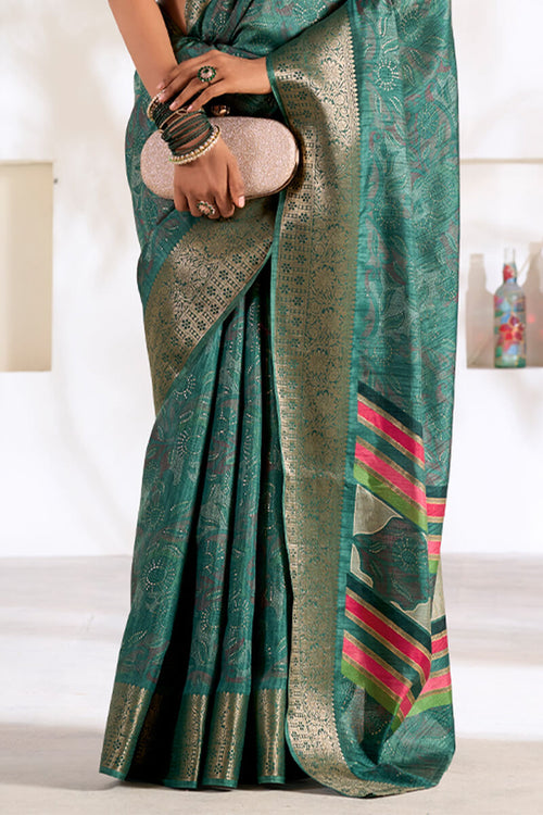 Load image into Gallery viewer, Panoply Rama Digital Printed Dola Silk Saree With Chatoyant Blouse Piece
